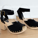 Free People Pasadena Black Suede Wood Ankle Wrap Platform Heel EU37 Photo 0