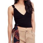 Free People  Paisley Tie Hem Crop Top Sleeveless Womens Large Black Photo 0