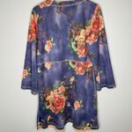 Anthropologie Solitaire  Faux Suede Feel Blue Floral Long Cardigan M Boho Cottage Photo 1