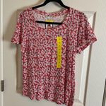 Lucky Brand NWT Lücky Brand Floral Red and White Short Sleeve Woman's Shirt Small Photo 1