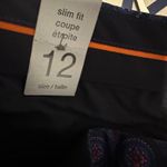 Joe Fresh  Women Size 12 Slim Fit Printed Dress Pants Navy Blue Geometric Pattern Photo 10