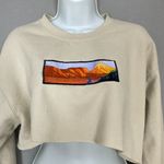 Gildan Crop Top Sweatshirt Embroidered Scene Mountains Lake Boat DIY FLAWS Long Sleeves Photo 2
