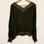 Free People  Southside Thermal Size Small V Neck Oversized Sweater Top Moss Green Photo 6