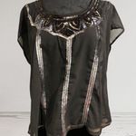 Decree Vintage Sheer Black Sequined Blouse Size L NWT Photo 0