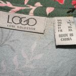 LOGO Green Floral Button Front V Neck Shark Bite Tunic Blouse Size L Photo 3