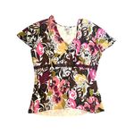 IE Silk Blouse Large Multicolor Floral Swirl Print Boho Y2K Vintage City Chic Brown Photo 8