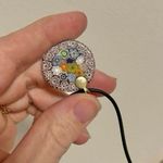 Millefiori Glass Charm Pendant Necklace Vintage “Dahlia” Leather Strand Italian Classi Yellow Photo 7