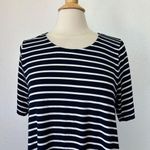 Exist Navy Blue & White Short Sleeve Striped Crochet Accent Button Back T-Shirt Dress Photo 1