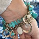 Source Unknown Turquoise Chip Charm Bracelet gold-toned accents pearl elements & crystal charms Photo 5