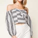 Sugar Lips Urisa Black Striped Off The Shoulder Crop Top Photo 0