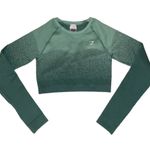 Gymshark green cropped long sleeve workout cinch back top women’s size small Photo 0