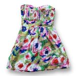 Eva Rose Dress Fuchsia Pink Floral Printed Strapless Sweetheart Neckline Mini White Photo 9