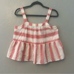 Loft  red white striped shimmer tiered peplum babydoll tank top size medium Photo 0