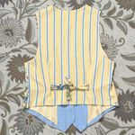 Vintage Floral Vest Yellow Blue Striped Linen Blend USA L Large Photo 2