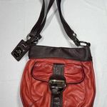 B. MAKOWSKY Purse‎ Crossbody Red Brown Pebbled Leather Shoulder Handbag Buckled Photo 0