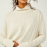 Free People  Moon Daisy Thermal Mock Neck Oversized Cropped Shirt Top Women Large Photo 0