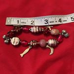 Red silver & pink beads with silver bells moon star fish square adornments EUC Photo 3