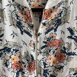 Floral Bomber Zip Up Lightweight Jacket XL White Stretchy Knit Casual Spring Photo 3