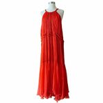 MARIA LUCIA HOHAN Maella Silk Tent Dress Red Chiffon Ruffled Plisse Halter Gown Size 10 Photo 11