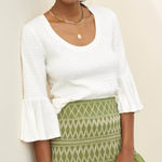 Anthropologie Smocked Bell Sleeve Cropped Top Cream White Knit Textured Size M Photo 0