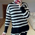 Philosophy : Mock Neck Black and White Color blocked Stripped Sweater Photo 0