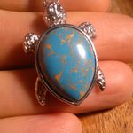 Mojave Blue Turquoise Copper Turtle Pendant Stainless Steel Necklace Photo 8