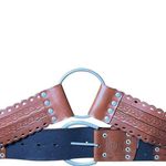 Brown Tooled Leather Wide Statement Belt Rings Boho Waist Festival Women’s Sz S Photo 0