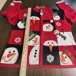 Tiara International VTG Tiara Size XL Red Christmas Zip Up Sweater Cardigan Snowmen PERFECT! Photo 5