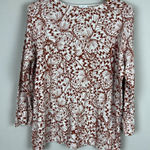 J Jill Sweater Top Womens Large Rust Cream Butterfly Pattern Striped Cuff Knit Photo 0