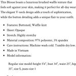 Zenana  Buttoned Long Sleeve Blouse Black Top Vneck Lightweight Waffle Plus Sz 2X Photo 6