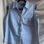 North Crest Vintage 90s  Embroidered Flag Blue Denim Shirt XL Americana Heritage Photo 0