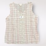 April Cornell Linen Tank L Pink White Plaid Sleeveless Boho Cottagecore Size L Photo 3