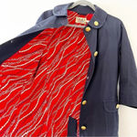Juicy Couture Navy Cotton Peacoat Size Medium Gold Buttons Round Collar FLAW Photo 4
