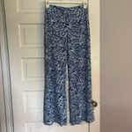 All For Color  Blue and White Leaf Print Wide Leg Pants Photo 2
