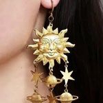 Handmade Bohemian Celestial Sun Stars Planet Pendant Gold Drop Earrings Photo 2