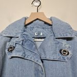 Kenzo Paris Womens Mid Length Denim Jacket Pockets Button Up Sz 34 US 2 Blue Photo 3