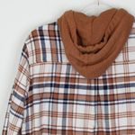American Eagle Womens Plaid Boyfriend Style Flannel Shirt Size S Brown Hoodie Photo 7