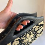 Cherokee Vintage 90s Black Leather Victorian Tapestry Beaded Top Handle Small Bag Photo 1