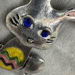 Bunny Rabbit Brooch Pendant Colorful Easter Egg Design Blue Rhinestone Eyes Silver Photo 13