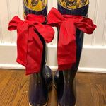 JOULES Navy Blue Tall Rain Boots with Red Bow and Toile Lining Size 9 Photo 1