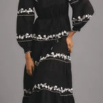 Farm Rio ‎ Embroidered Long Sleeve Tiered Maxi Dress Black XS Photo 0