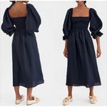 Sleeper  Atlanta Puff Long Sleeve Linen Midi Dress – Navy XS Photo 2