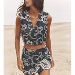 ZARA  Navy and White Paisley Crop Top Photo 4