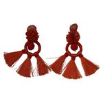 Red Beaded Women Boho Style Tassel Statement Earrings Photo 2