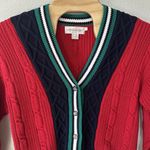 Vintage Tennis Preppy Cableknit Cardigan Sweater Red Blue Green White Size Large Photo 2