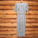 Mac Duggal  5980 Blue High Neck Short Sleeve Crystal Fringe Column Dress Photo 5