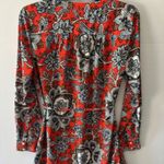Loft  Orange Blue Paisley Floral Dress S Button Tie Front Whimsygoth Career Bold Photo 6