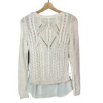 Anthropologie Moth Ella Ivory Layered Crew Neck Cable Knit Pullover Sweater XS Photo 2