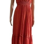 Monteau Linen Rayon Blend  Orange Cap Ruffle Sleeve Midi Maxi Dress Womens Small Photo 0