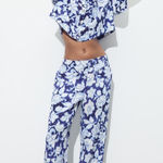 ZARA NWT Floral High Waisted Pants XL Blue Photo 0